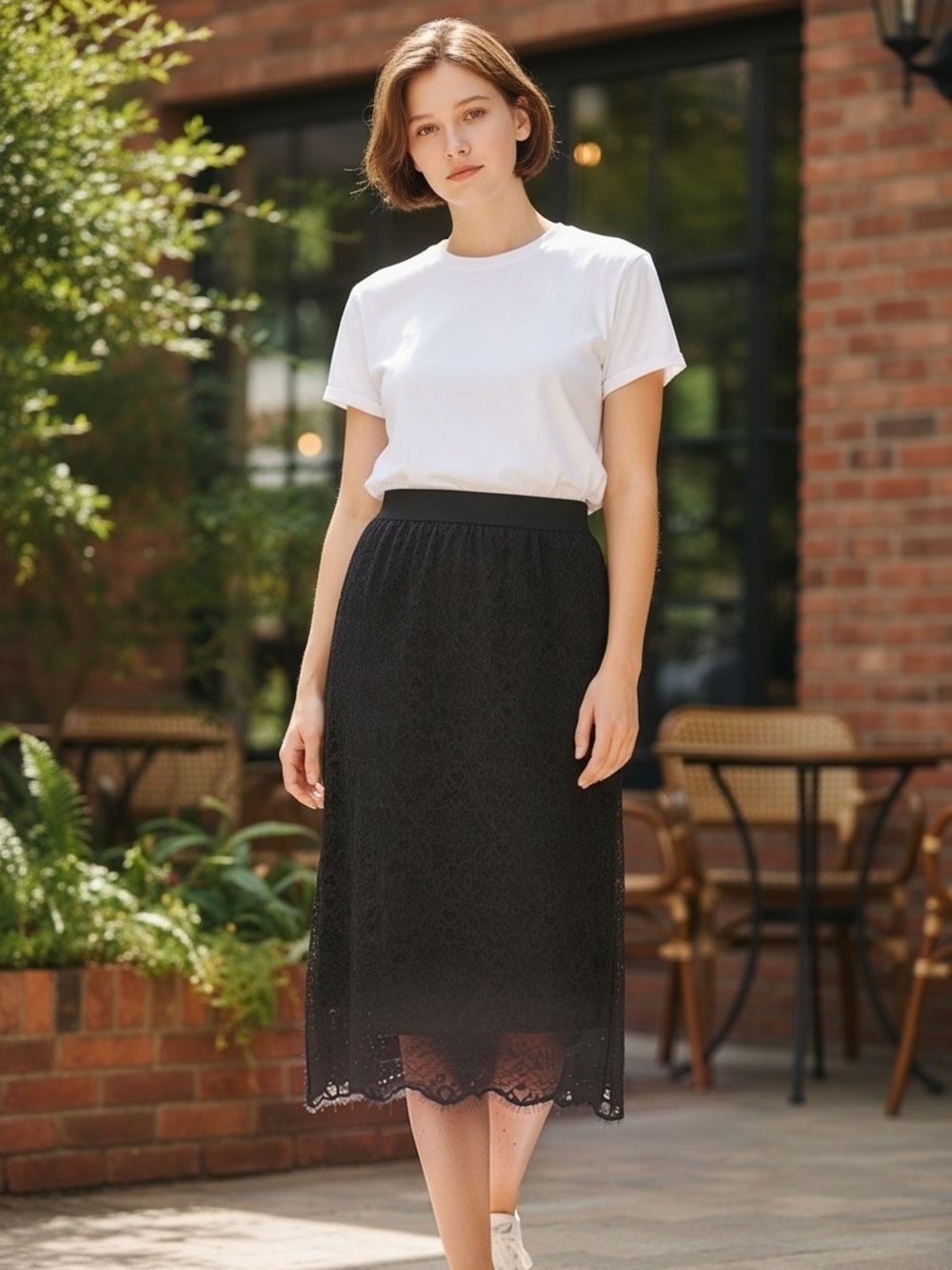 Aritzia Wilfred Lis Lace Midi Skirt in Black - Size S